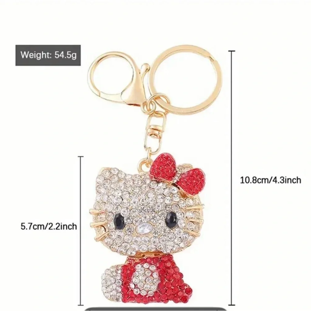 Sanrio Hello Kitty Keyring/Bag Charm Teal Sparkling Rhinestones Golden Tone